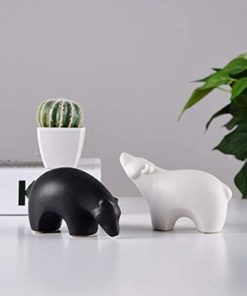 Ceramic Polar Bear Figurines Sets, Home Decor Animal Sculptures and Statues Handmade Artware Gifts (Small Size)
