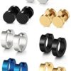 FIBO STEEL 4-9 Pairs Stud Earrings Hoop Earrings Set for Men Women Stainless Steel Earring 18G