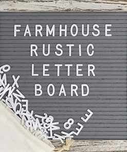 Felt Letter Board with 10x10 Inch Rustic Wood Frame, Script Words, Precut Letters, Picture Hangers | Farmhouse Wall Decor | Shabby Chic Vintage Decor | Grey Felt Message Board