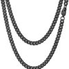 Stainless Steel Cuban Chain/Snake Chain/Round Box Chain, Black/18K Gold Plated, Chain Necklace for Men Women, W: 4mm-14mm, L:18''-30'' (with Gift Box)